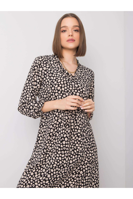 Suknelė-WN-SK-R817.66-juoda ir smėlio spalvos