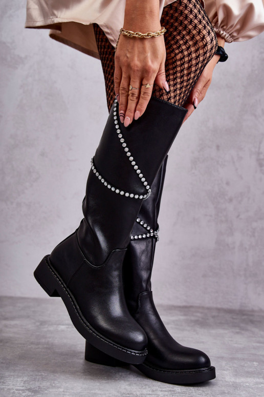 Juodi moteriški batai su ornamentais Black Finlay