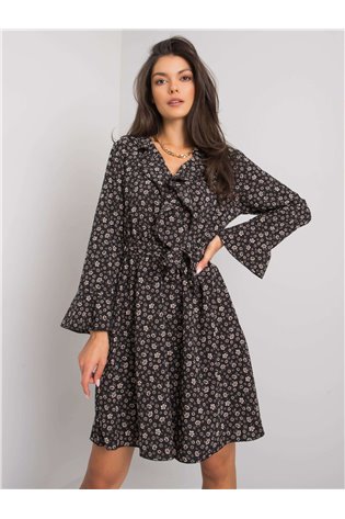 Suknelė-DHJ-SK-13891A-1.10P-juoda ir smėlio spalvos