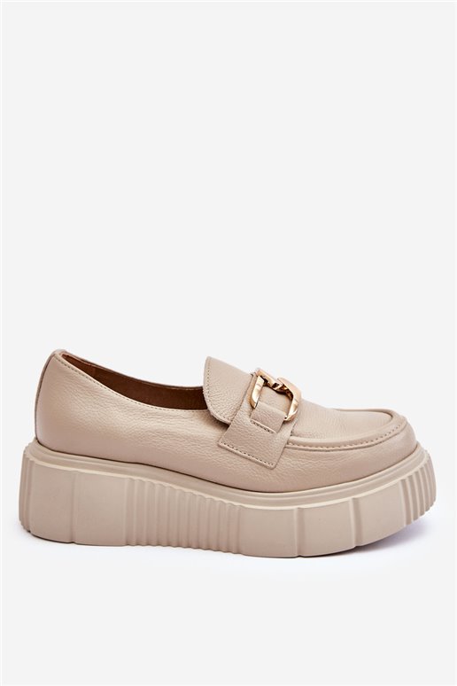 Madingi odiniai batai ant platformos Beige Marsol