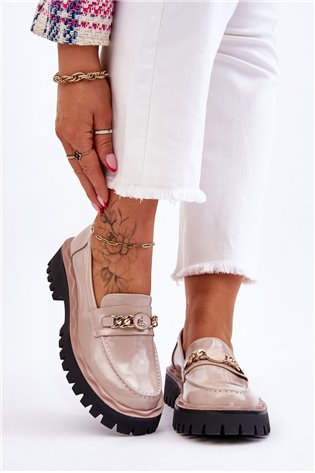 Lakinės odos platforminiai loaferiai Beige Ronin