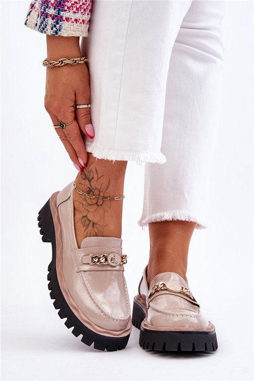 Lakinės odos platforminiai loaferiai Beige Ronin