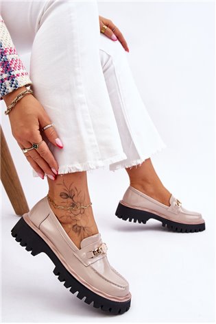 Lakinės odos platforminiai loaferiai Beige Ronin 2