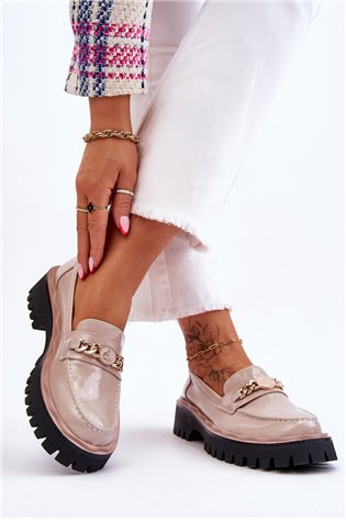 Lakinės odos platforminiai loaferiai Beige Ronin
