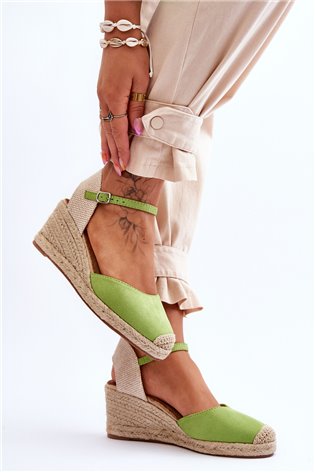 Suede Espadrilles Wedge Sandalas Green Cammer
