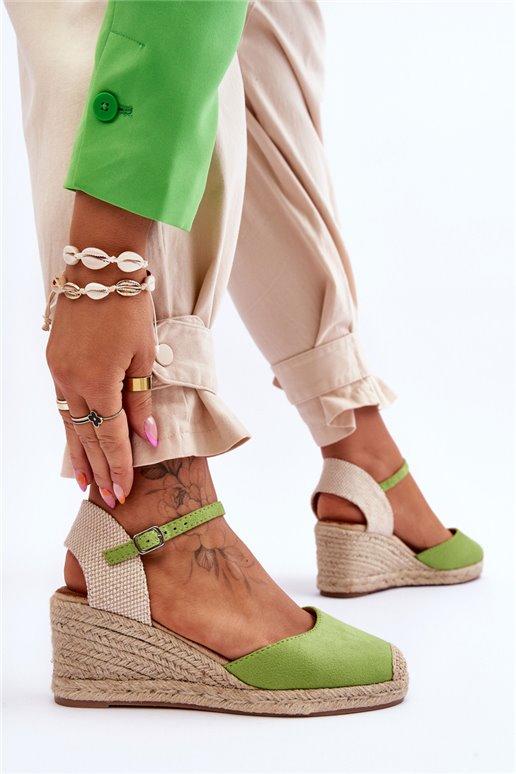 Suede Espadrilles Wedge Sandalas Green Cammer