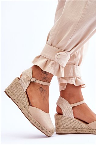 Zomšinės Espadrilles Pleištinės Sandalai Beige Cammer 2