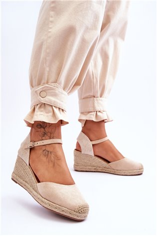 Zomšinės Espadrilles Pleištinės Sandalai Beige Cammer