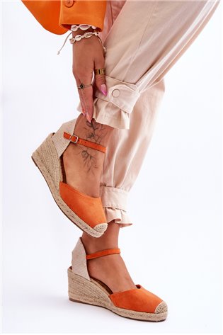 Zomšinės Espadrilles Pleištinės Sandalai Orange Cammer