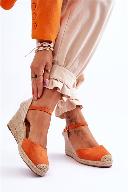 Zomšinės Espadrilles Pleištinės Sandalai Orange Cammer