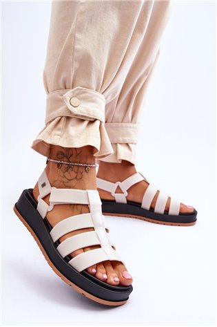 ZAXY moteriškos veganiškos Velcro sandalai JJ285015 Šviesiai smėlio spalvos 2