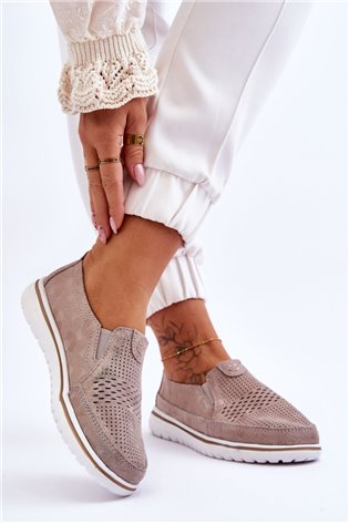 Suede Slip-on Batai Beige-Gold Inez 2