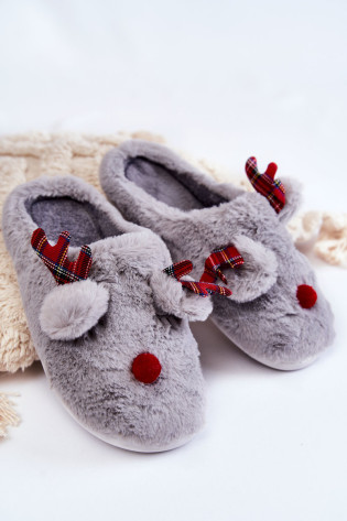 Moteriškos kalėdinės šlepetės su šiaurės elnio pilka Claire
