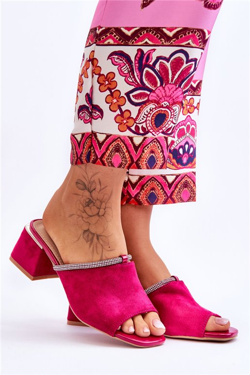 Zomšinės aukštakulnės šlepetės S.Barski KV-612-2 Fuchsia