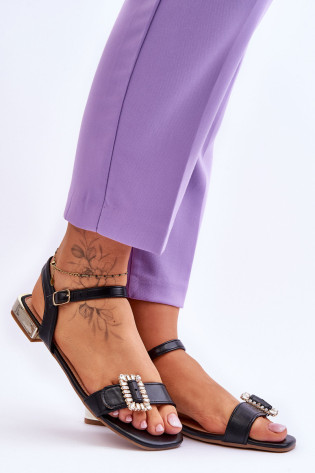 Plokšti sandalai su auksiniais aukštakulniais Black Mindley