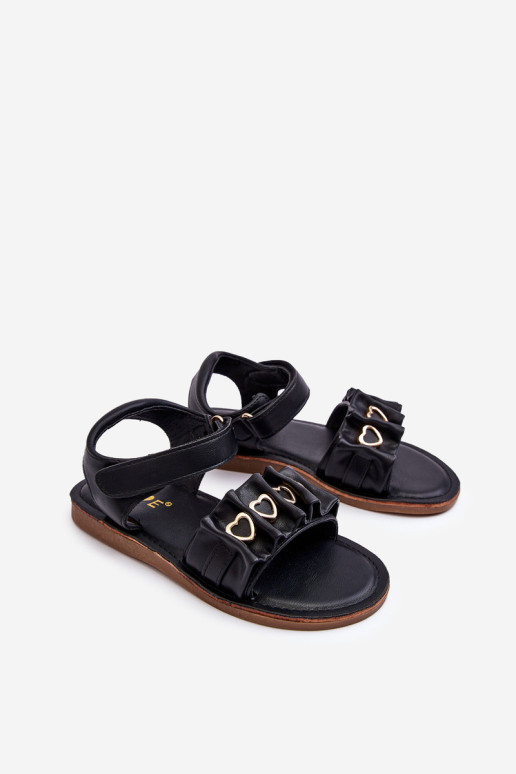Vaikiški sandalai su Velcro širdelėmis Black...