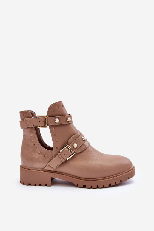 Moteriški batai su perlais Beige Klarisa