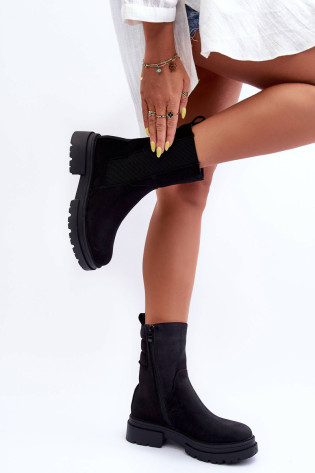 Aukšti dygsniuoti kulkšnies batai Nubuck Black Milca