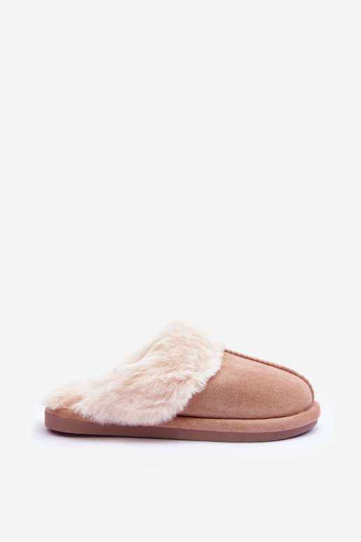 Moteriškos šlepetės su kailiu Beige Pinky