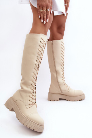 Moteriški suvarstomi izoliuoti batai Glany Above Knee Beige Bergdis
