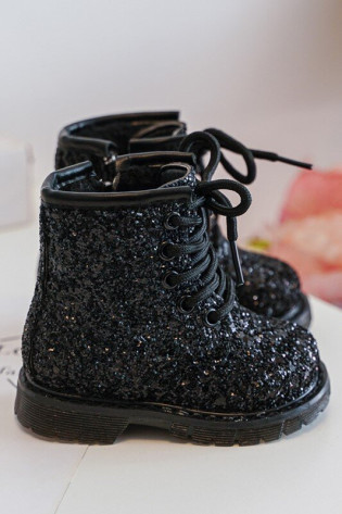 Blizgantys vaikiški batai su užtrauktuku Black Saussa