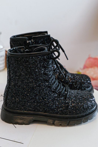 Blizgantys vaikiški batai su užtrauktuku Black Saussa