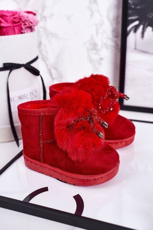 Vaikiški sniego batai, izoliuoti kailiu, zomšos raudona Amelia
