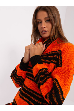 Šilta megzta dryžuota suknelė, oranžinė 3