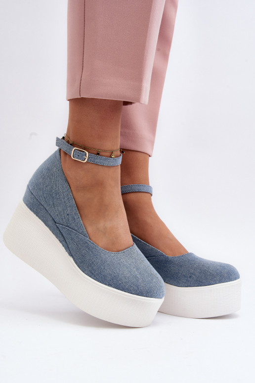 Moteriškos džinsinės espadrilės ant Wedge Blue Malla
