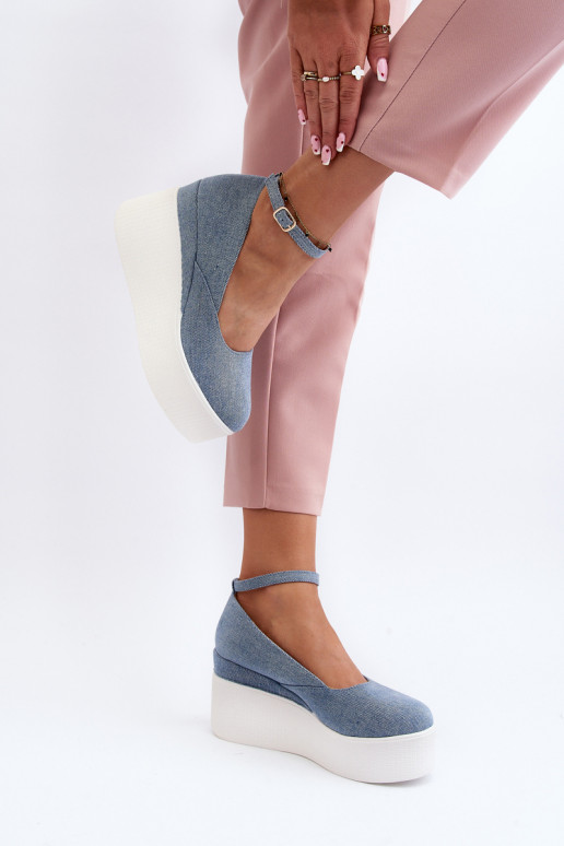 Moteriškos džinsinės espadrilės ant Wedge Blue Malla