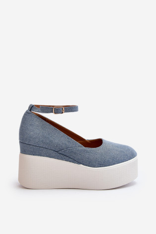 Moteriškos džinsinės espadrilės ant Wedge Blue Malla