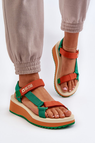 Moteriški sandalai ant platformos ir pleišto Big Star NN274A053 žalia-oranžinė