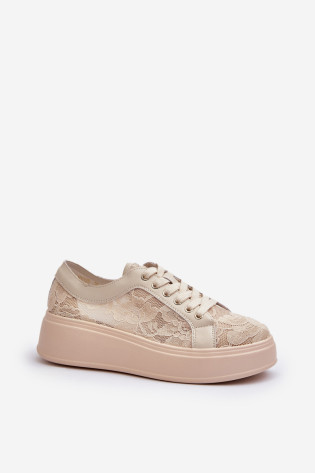 Moteriški nėriniuoti sportbačiai ant S.Barski platformos HY025 Beige 2