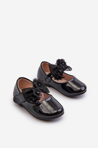Lakinės odos vaikiški balerinos bateliai su Velcro ir lankeliu, Black Olessa 2