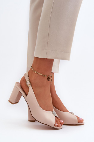 Elegantiški basutės ant aukšto kulno su puošmena, Beige Trasea