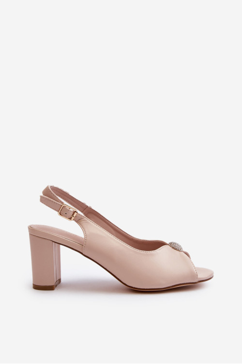 Elegantiški basutės ant aukšto kulno su puošmena, Beige Trasea