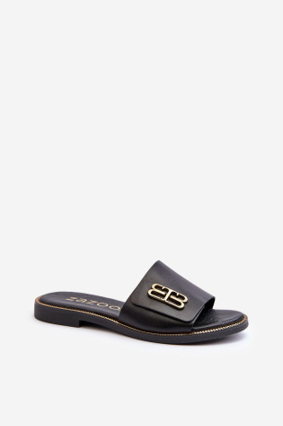 Zazoo 40384 Elegantiškos moteriškos odinės šlepetės, juodos 2