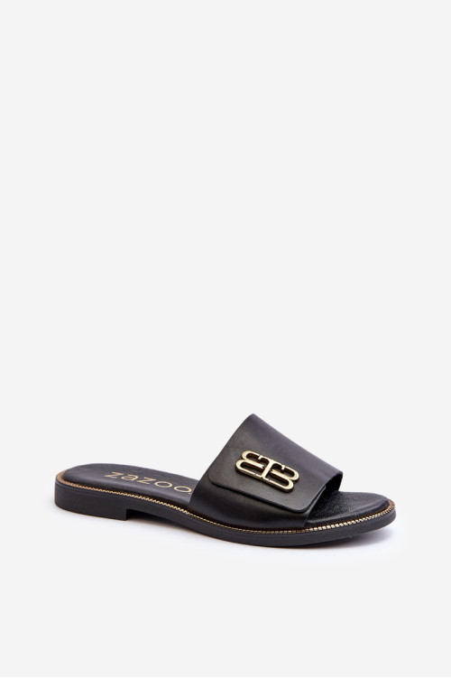 Zazoo 40384 Elegantiškos moteriškos odinės šlepetės, juodos