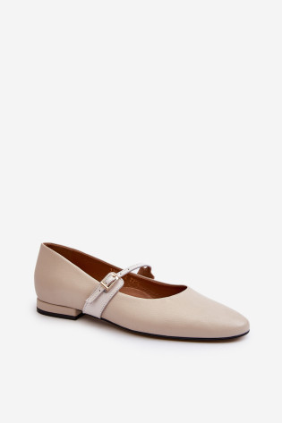 Moteriškos odinės plokščios balerinos Laura Messi 2774 Beige 2