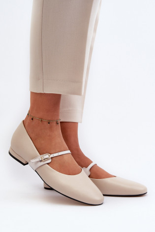 Moteriškos odinės plokščios balerinos Laura Messi 2774 Beige