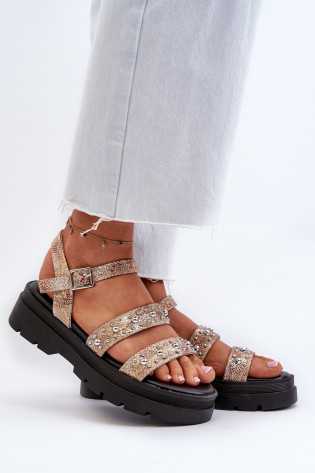 Moteriškos dekoruotos basutės Eco Leather Gold-Beige Arcida