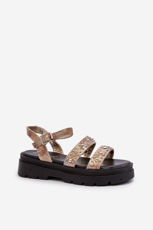 Moteriškos dekoruotos basutės Eco Leather Gold-Beige Arcida 2