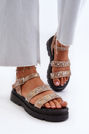 Moteriškos dekoruotos basutės Eco Leather Gold-Beige Arcida