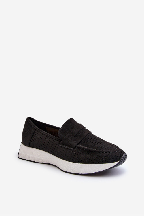 Moteriški mokasinai ant platformos Eco Suede Black Inesqua