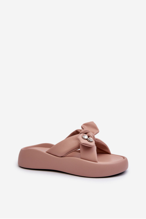 Moteriškos odinės šlepetės ant platformos Pink GOE NN2N4109