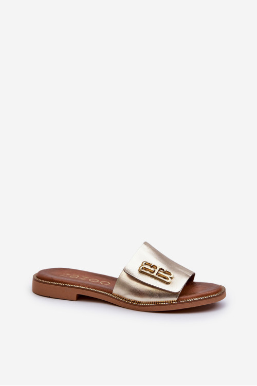 Zazoo 40384 Elegantiškos moteriškos odinės šlepetės, auksinės spalvos
