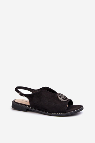 Moteriškos basutės su aukso puošmena Eco Suede S.Barski KV27-059 Juoda