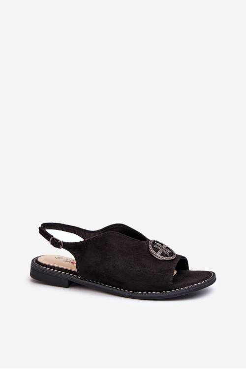Moteriškos basutės su aukso puošmena Eco Suede S.Barski KV27-059 Juoda