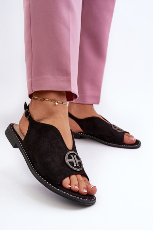 Moteriškos basutės su aukso puošmena Eco Suede S.Barski KV27-059 Juoda
