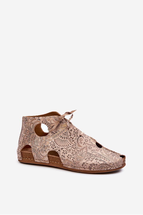 Raštuoti odiniai kulkšnies batai Maciejka 03426-02 Beige